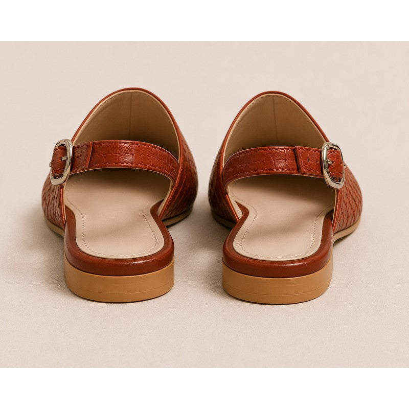 Women's Flat Slingback Shoe - Pointed Toe Adjustable Strap