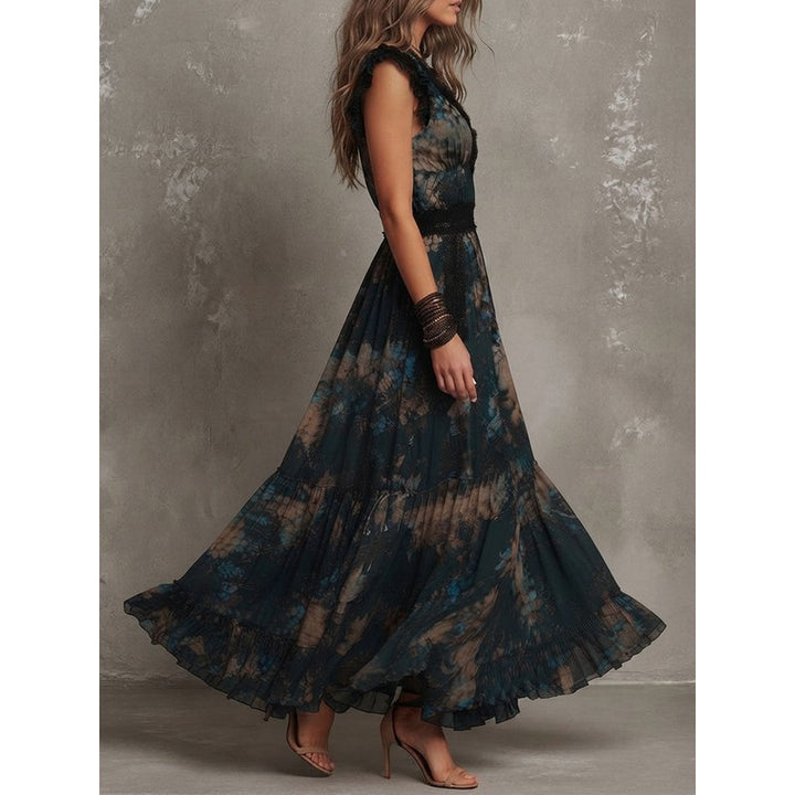 Women's Floral Maxi Dress - V-Neck Tiered Skirt