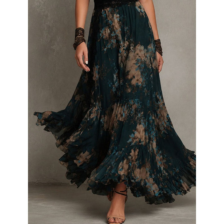 Women's Floral Maxi Dress - V-Neck Tiered Skirt
