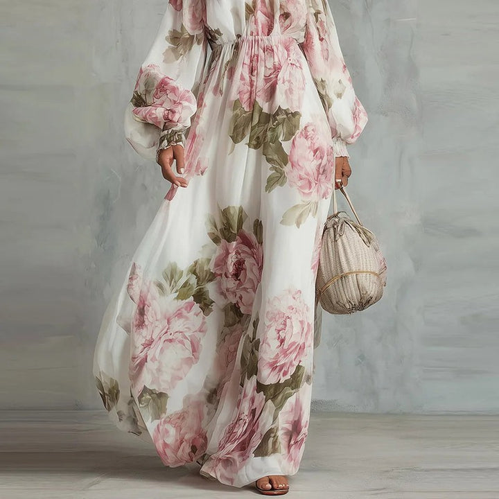 Women's Floral Off-Shoulder Maxi Dress - Peony Print