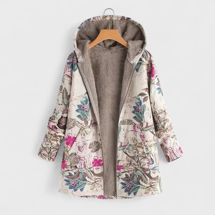 Women's Hooded Winter Coat - Patchwork Print