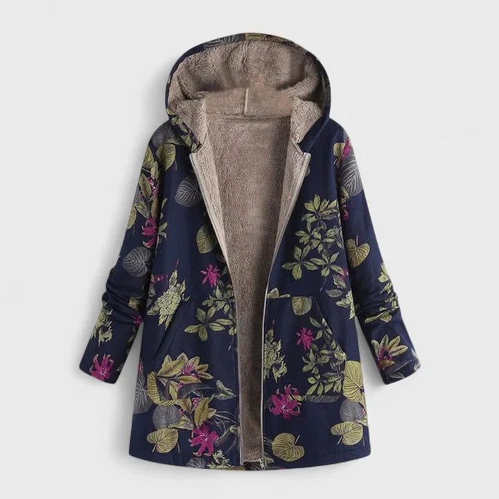 Women's Hooded Winter Coat - Patchwork Print