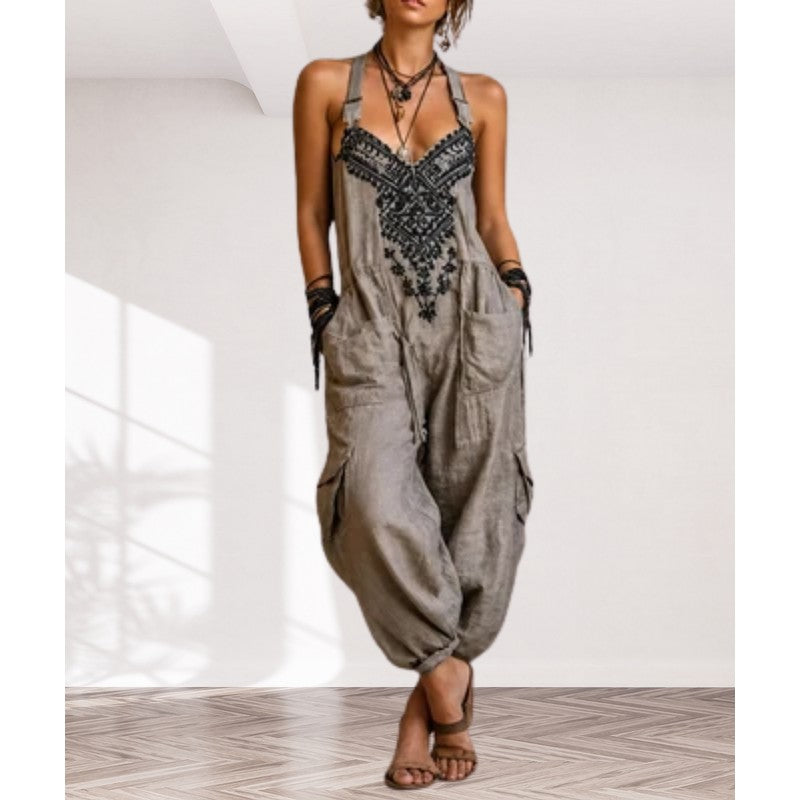 Women's Jumpsuit - V-Neck Drop-Crotch