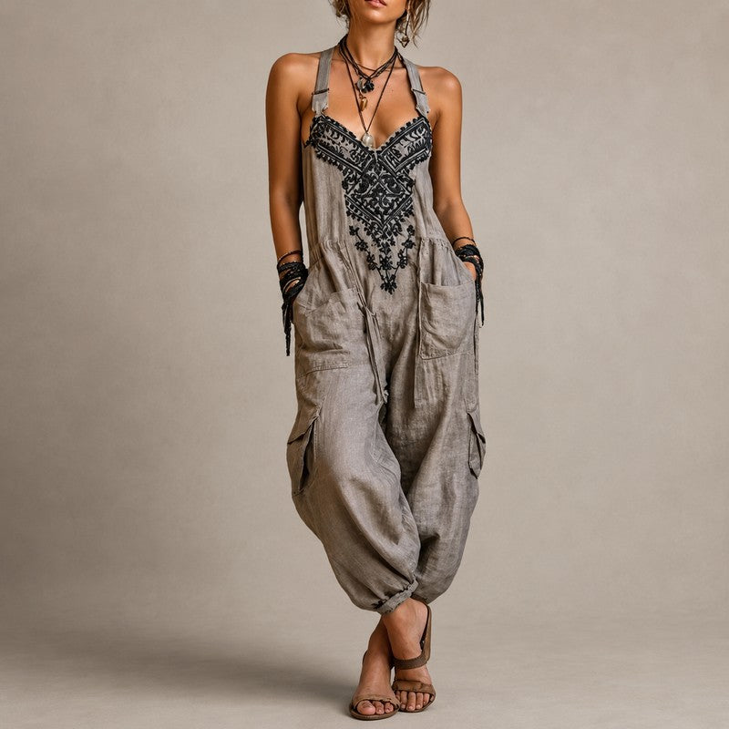 Women's Jumpsuit - V-Neck Drop-Crotch