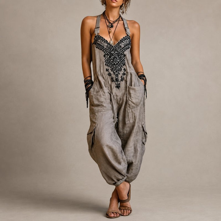 Women's Jumpsuit - V-Neck Drop-Crotch