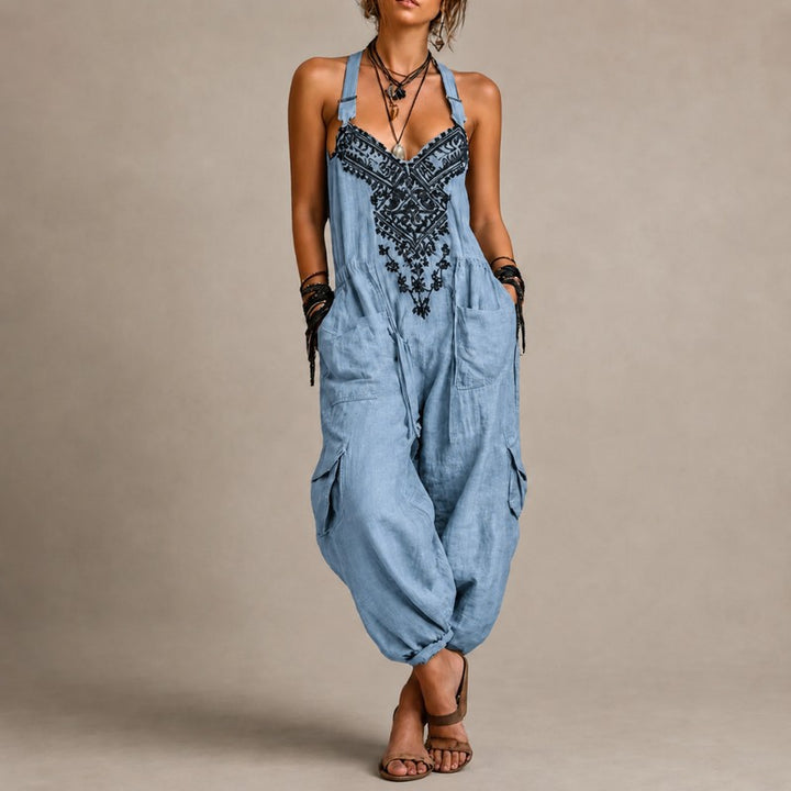 Women's Jumpsuit - V-Neck Drop-Crotch