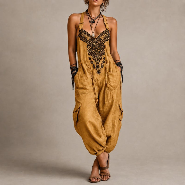Women's Jumpsuit - V-Neck Drop-Crotch