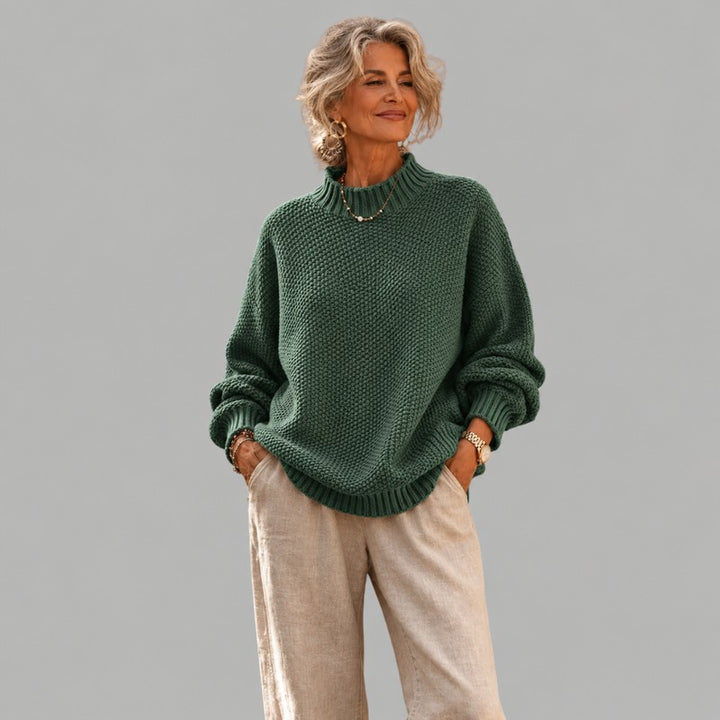 Women's Knit Sweater - Drop Shoulder Mock Neck