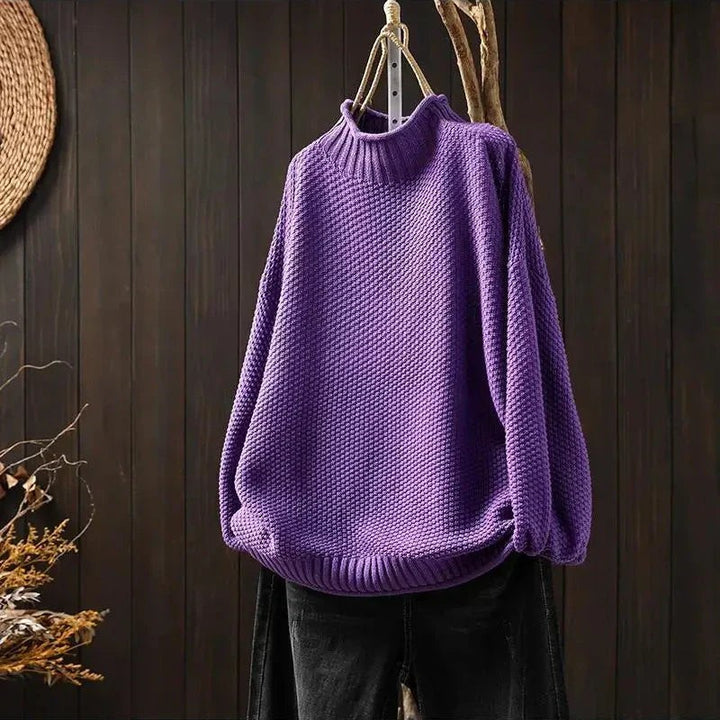 Women's Knit Sweater - Drop Shoulder Mock Neck