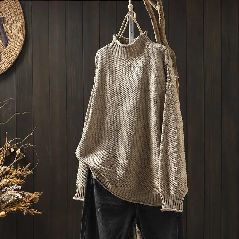 Women's Knit Sweater - Drop Shoulder Mock Neck