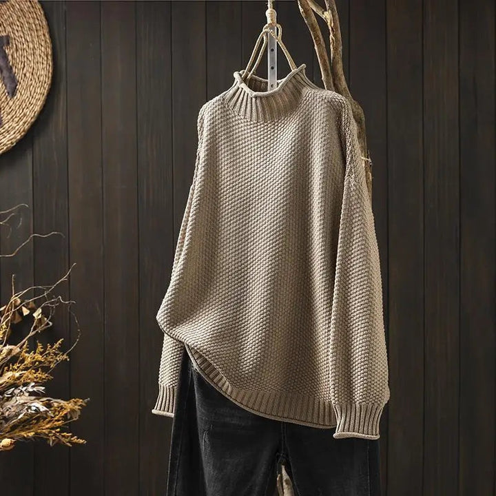 Women's Knit Sweater - Drop Shoulder Mock Neck