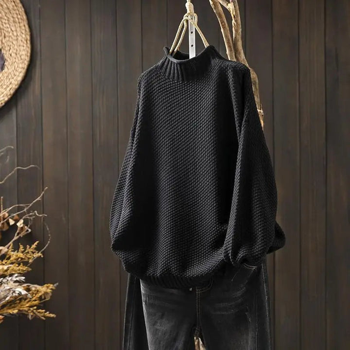 Women's Knit Sweater - Drop Shoulder Mock Neck