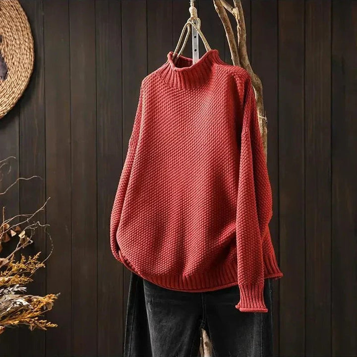 Women's Knit Sweater - Drop Shoulder Mock Neck