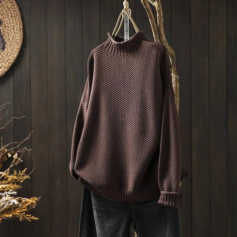 Women's Knit Sweater - Drop Shoulder Mock Neck