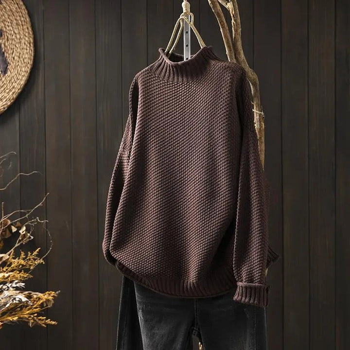 Women's Knit Sweater - Drop Shoulder Mock Neck