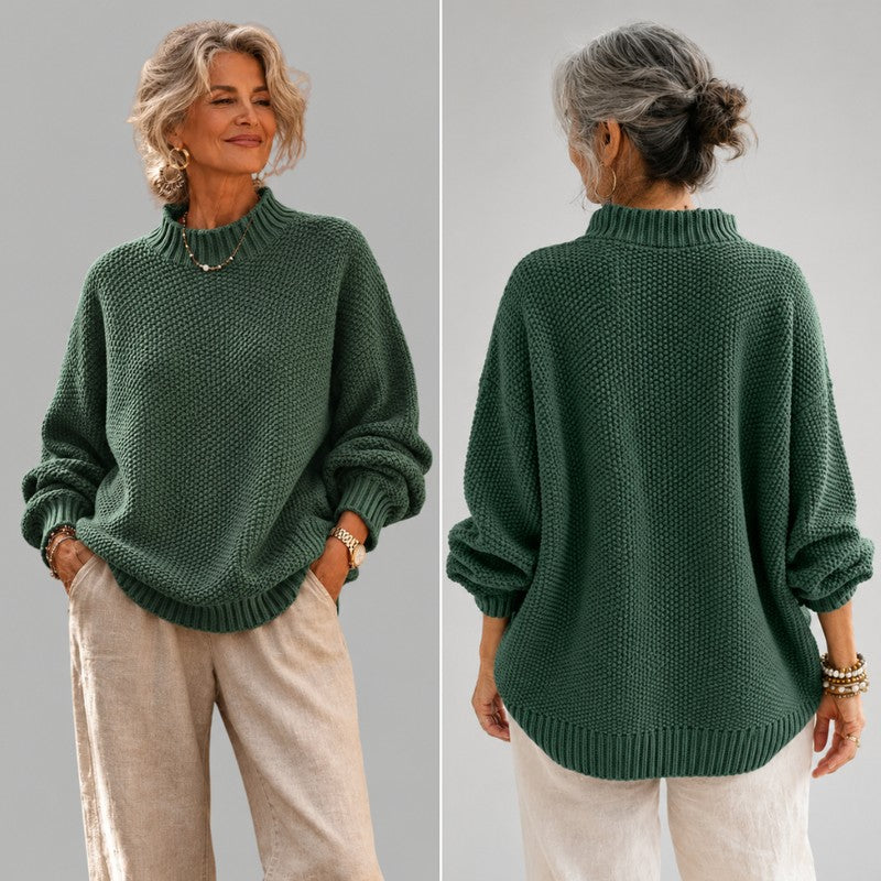 Women's Knit Sweater - Drop Shoulder Mock Neck
