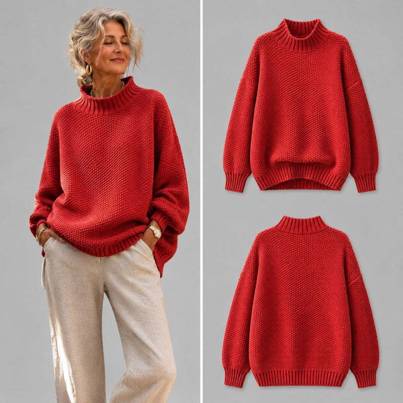 Women's Knit Sweater - Drop Shoulder Mock Neck