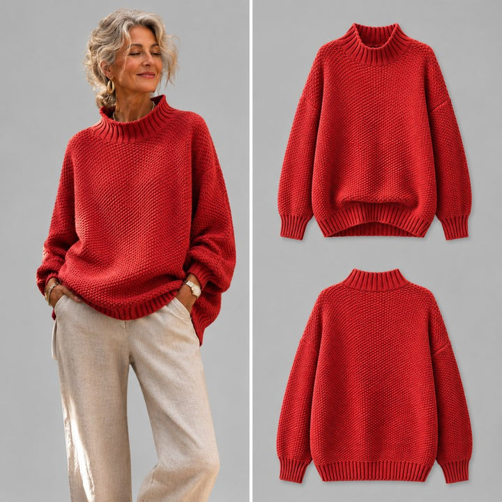 Women's Knit Sweater - Drop Shoulder Mock Neck