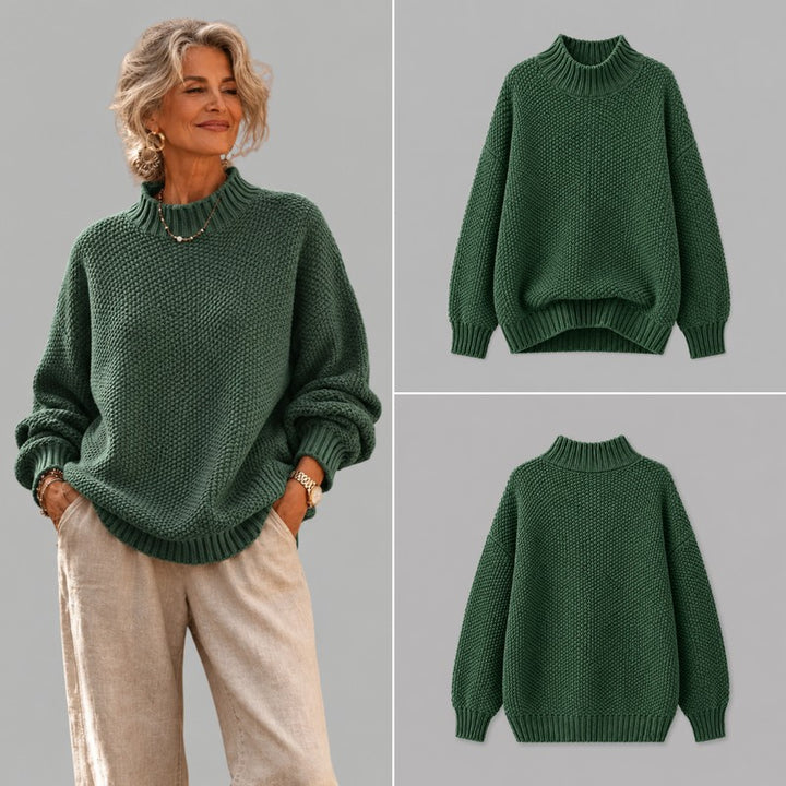 Women's Knit Sweater - Drop Shoulder Mock Neck
