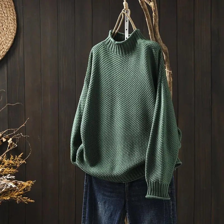 Women's Knit Sweater - Drop Shoulder Mock Neck