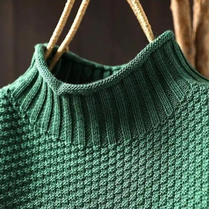 Women's Knit Sweater - Drop Shoulder Mock Neck