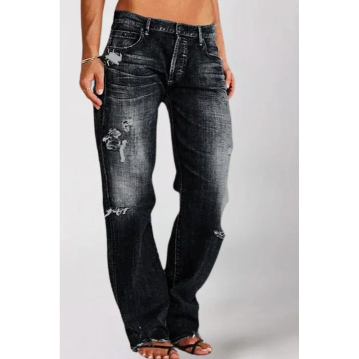 Women's Loose Wide-Leg Jeans - Distressed Detailing