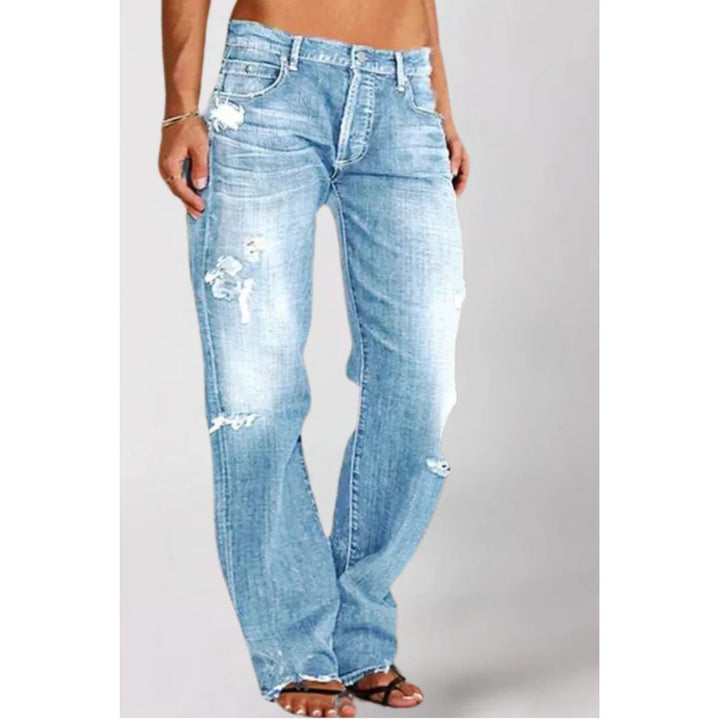 Women's Loose Wide-Leg Jeans - Distressed Detailing