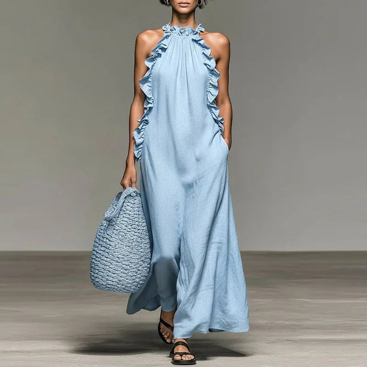 Women's Maxi Dress - Halter Neck Ruffle Detail