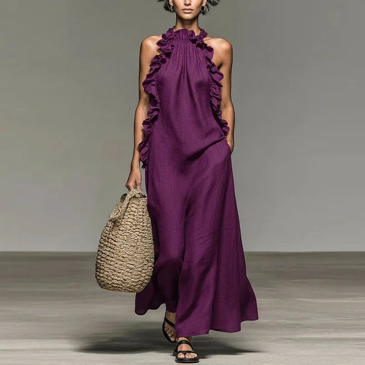 Women's Maxi Dress - Halter Neck Ruffle Detail