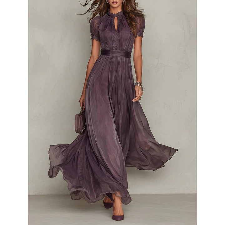 Women's Maxi Dress - Puff Sleeve Keyhole Neckline