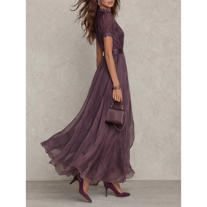 Women's Maxi Dress - Puff Sleeve Keyhole Neckline