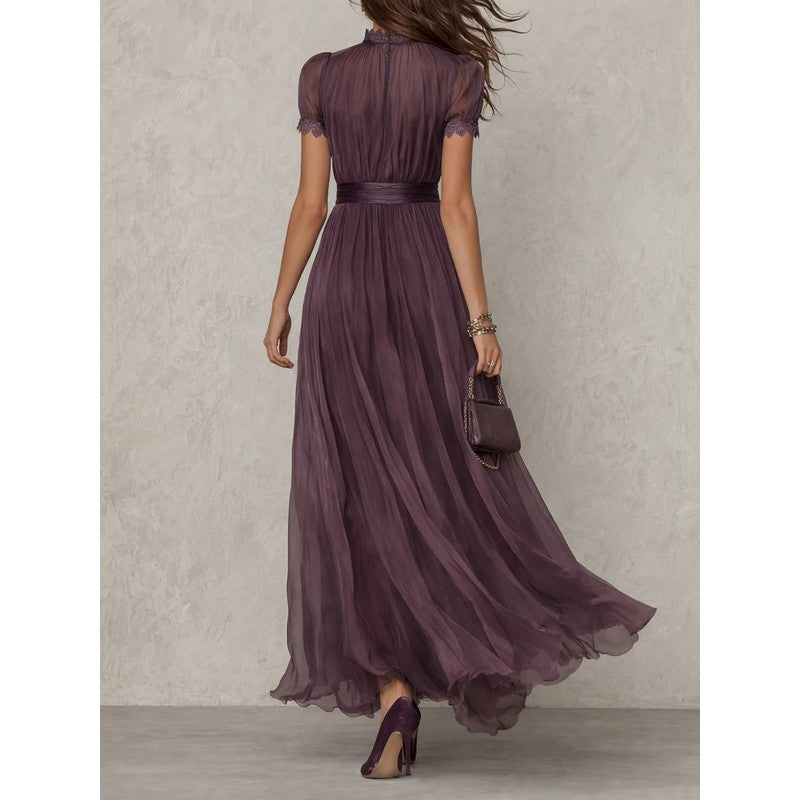 Women's Maxi Dress - Puff Sleeve Keyhole Neckline