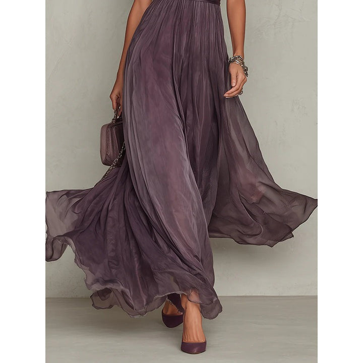 Women's Maxi Dress - Puff Sleeve Keyhole Neckline