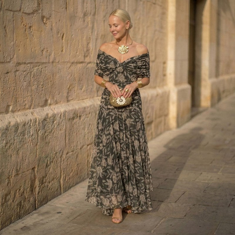 Women's Off-the-Shoulder Maxi Dress - Floral Print