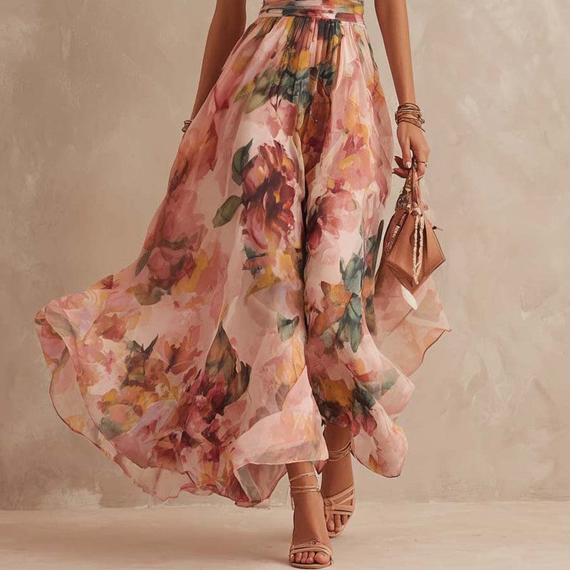 Women's One-Shoulder Maxi Dress - Floral Print