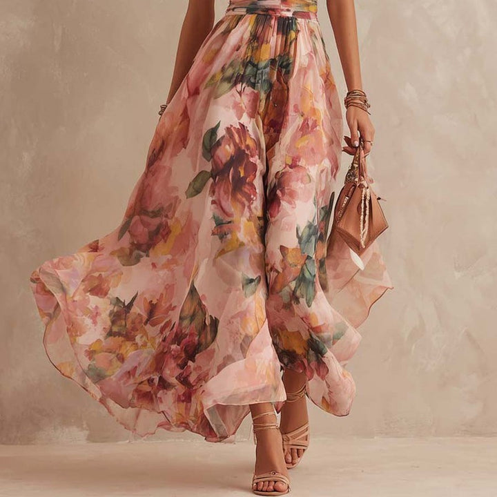 Women's One-Shoulder Maxi Dress - Floral Print