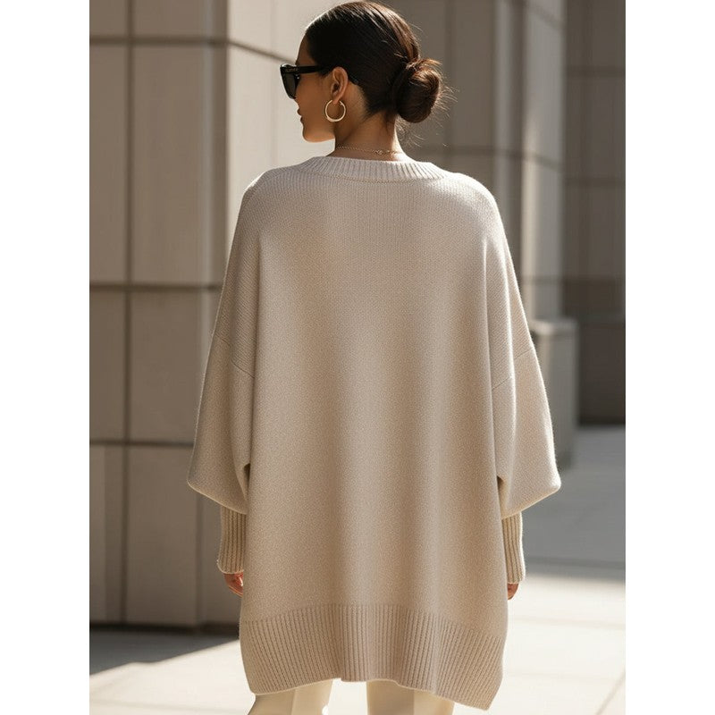 Women's Oversized -Blend Jumper - Dropped Shoulder Ribbed Hem