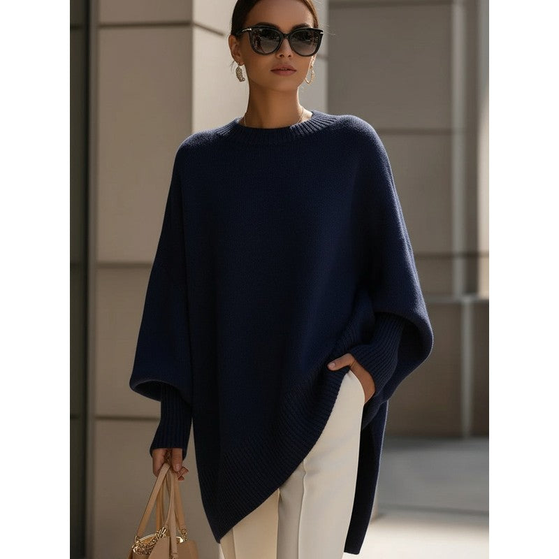 Women's Oversized -Blend Jumper - Dropped Shoulder Ribbed Hem