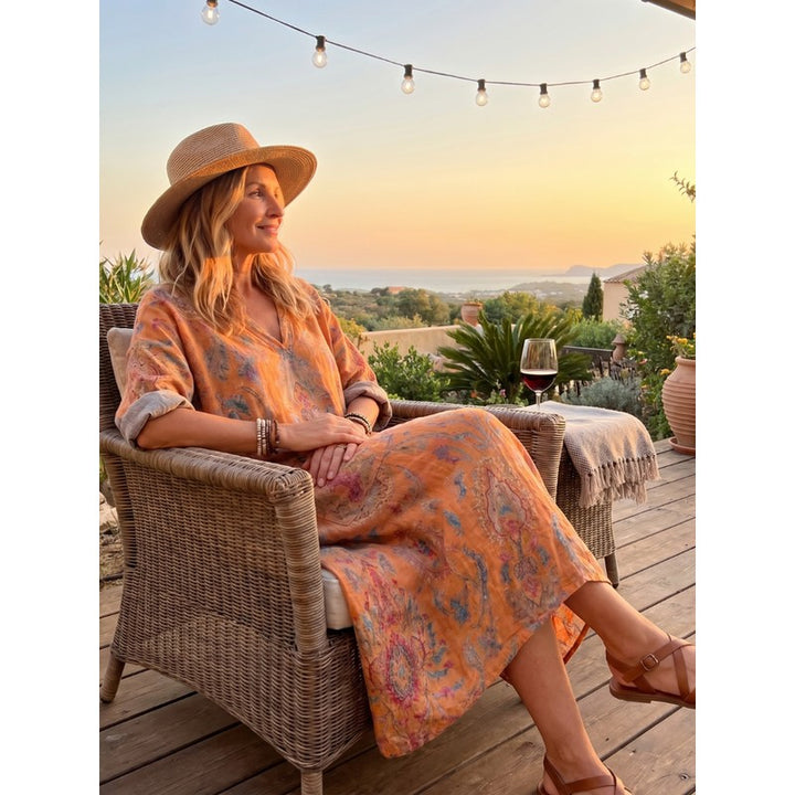 Women's Oversized Midi Dress - Paisley Print