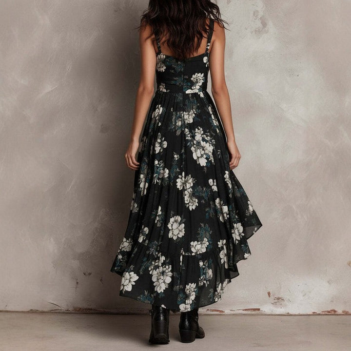 Women's V Neck Hi Low Maxi Dress - Floral Print
