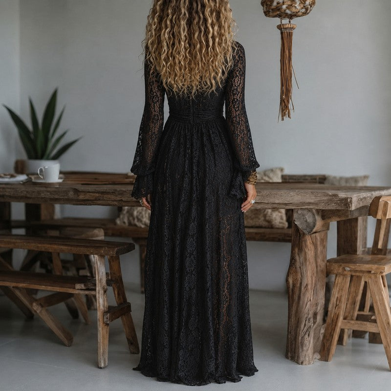 Women's V-Neck Maxi Dress - Black