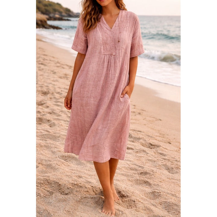 Women's V-Neck Midi Dress - Relaxed Fit