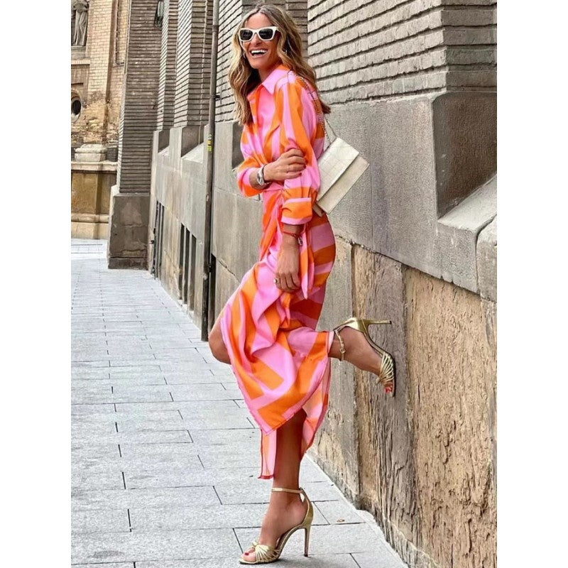 Women's Wrap Maxi Dress - Diagonal Stripe Print